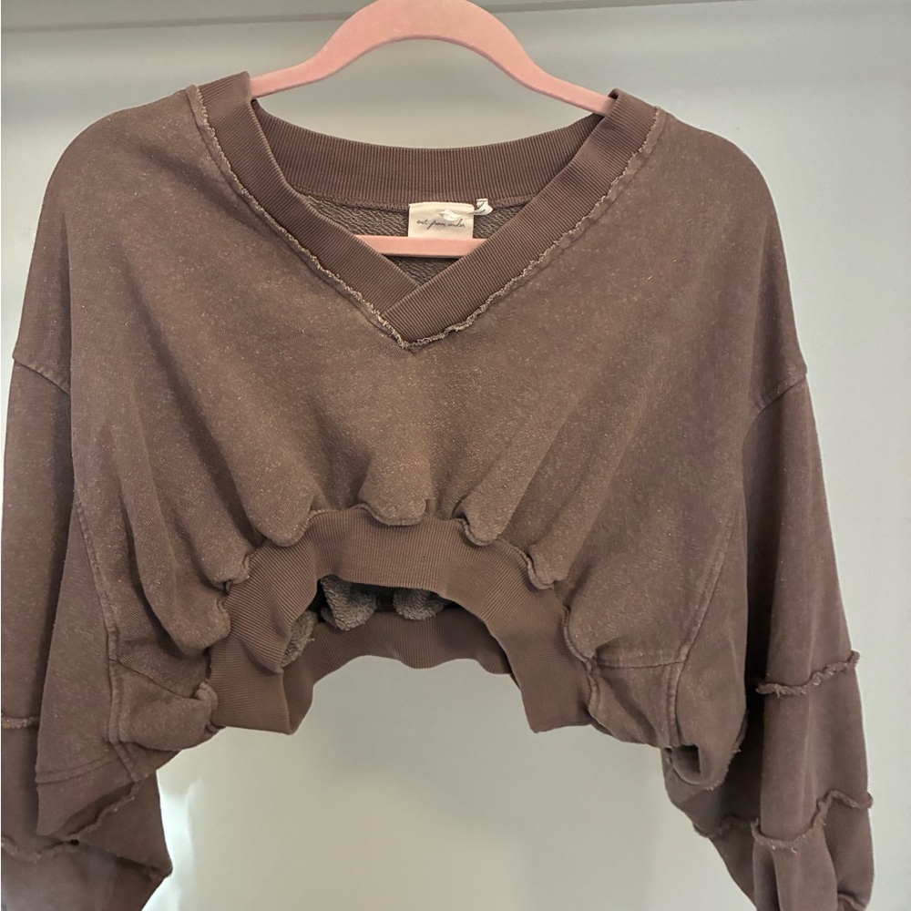 Urban Outfitters Mauve Cropped Ribneck Sweatshirt